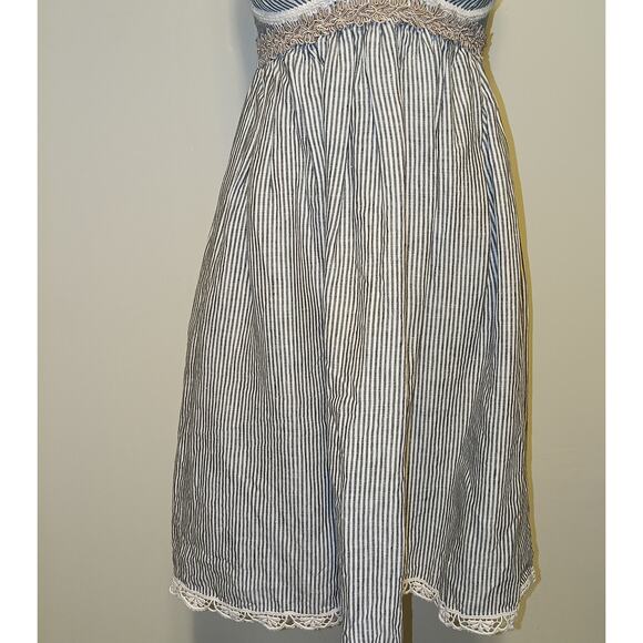 Deborah Lindquist Vintage Y2K Blue & Cream Striped Hemp & Cotton Halter Dress  S - Picture 4 of 12